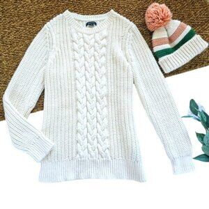 Nautica Women's Sweater Size Large Off White Chunky Knit Round Neckline Preppy